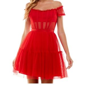 Red sheer/ruffle dress